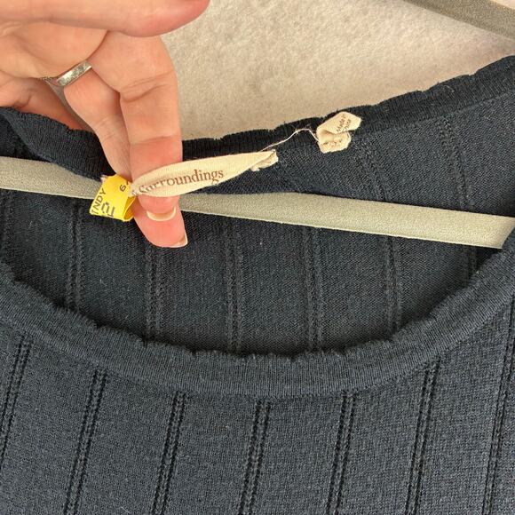 Soft Surrounding Sweater XL Ribbed Knit Scalloped Cashmere Blend Pullover Black - Picture 8 of 14